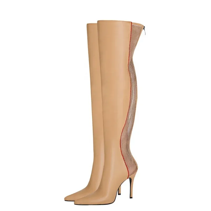 Trend4us Women's Mesh Panel Over-the-Knee Stiletto Boots