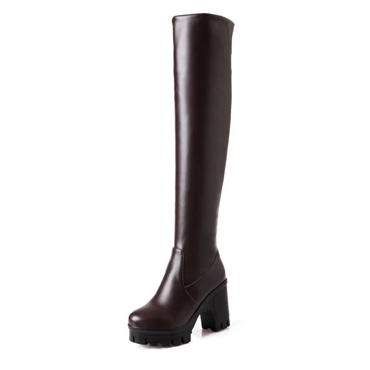 Turn over thigh high cosplay boots chunky platform high heels knight boots