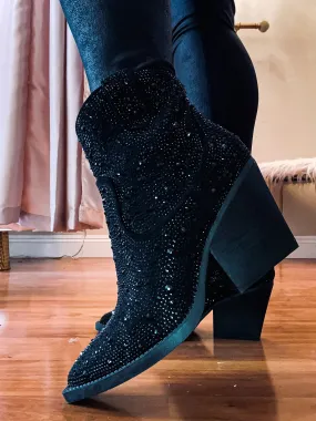 Very G Black Kady Rhinestone Booties