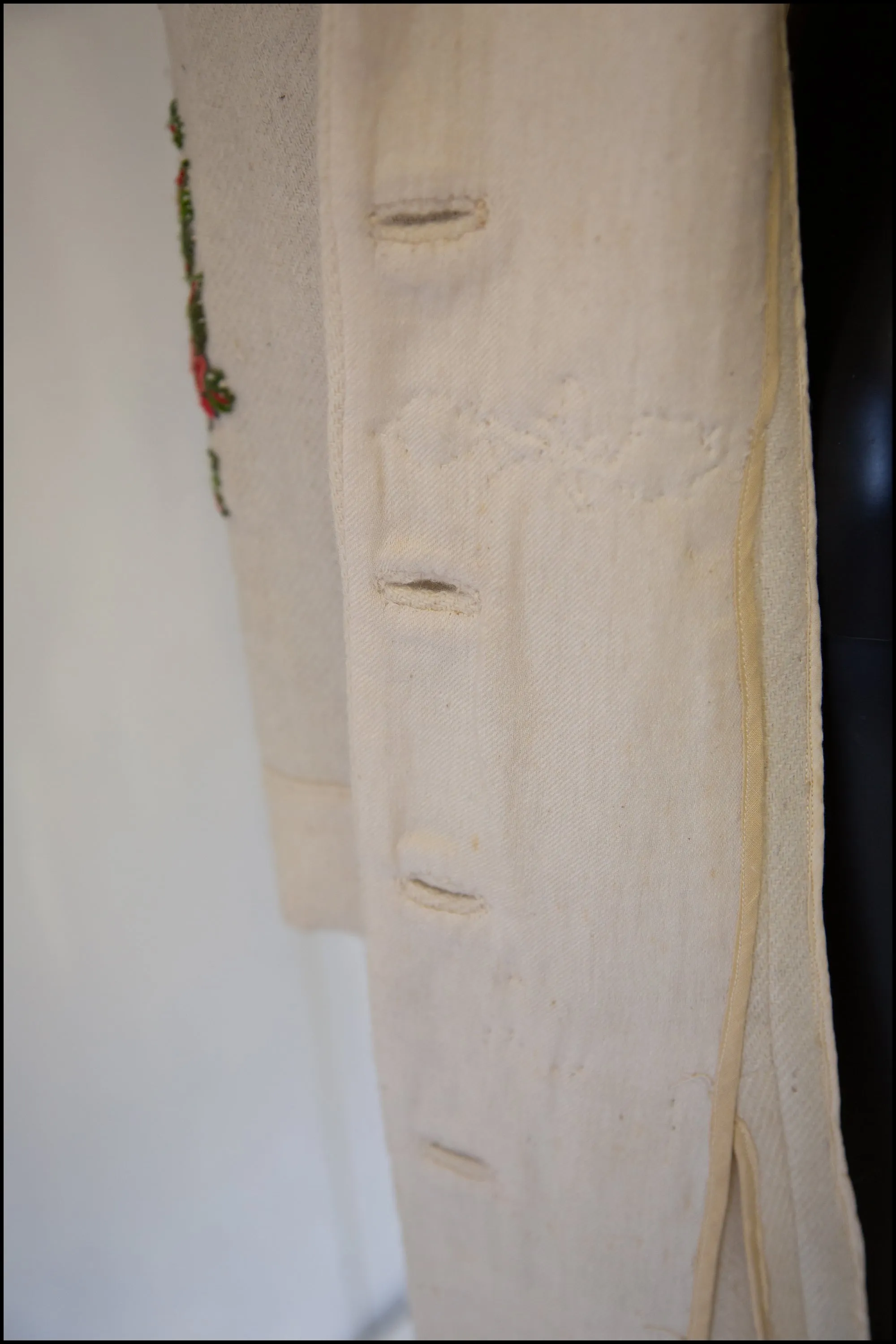 Vintage 1940s Cream Embroidered Wool Maxi Coat