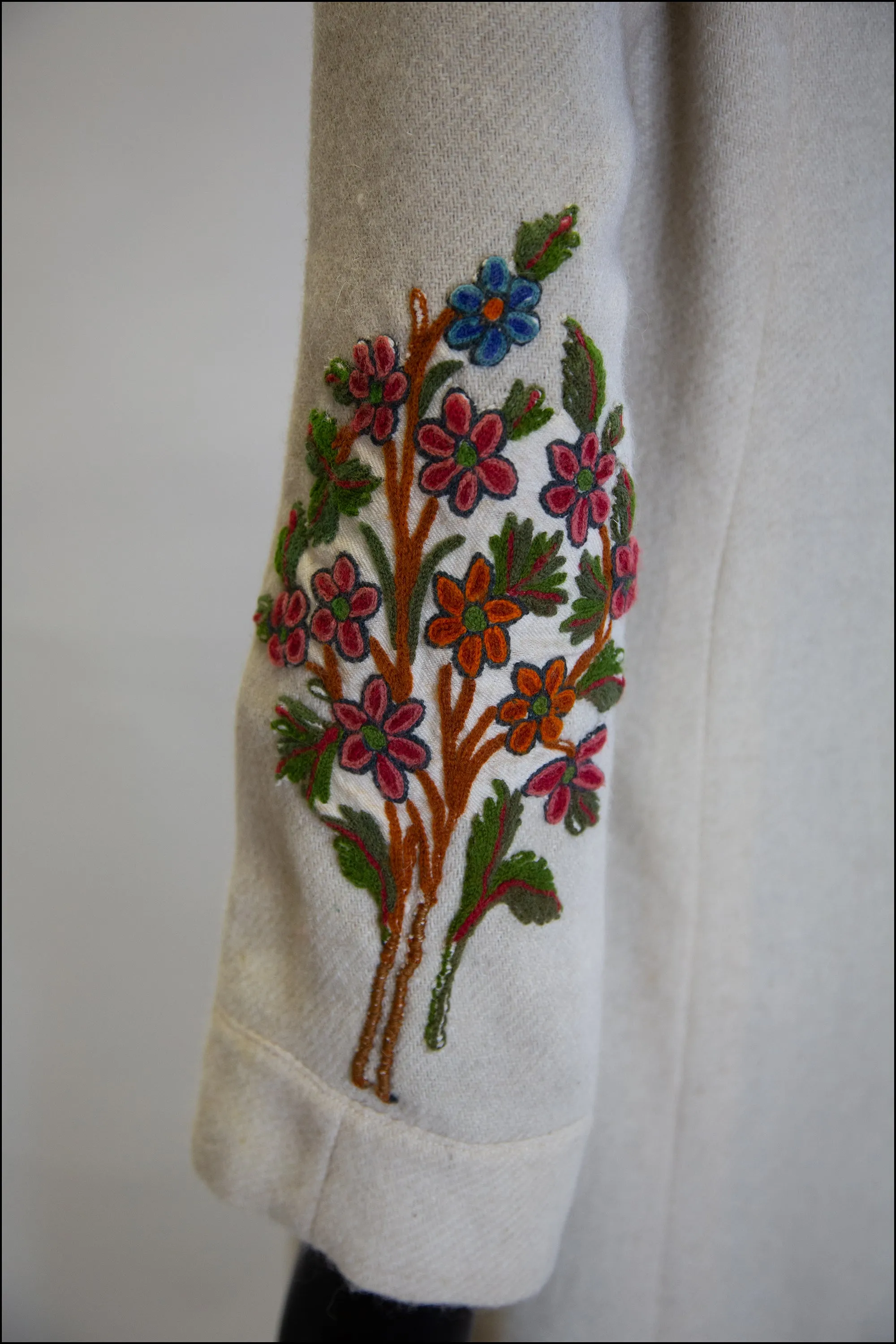 Vintage 1940s Cream Embroidered Wool Maxi Coat