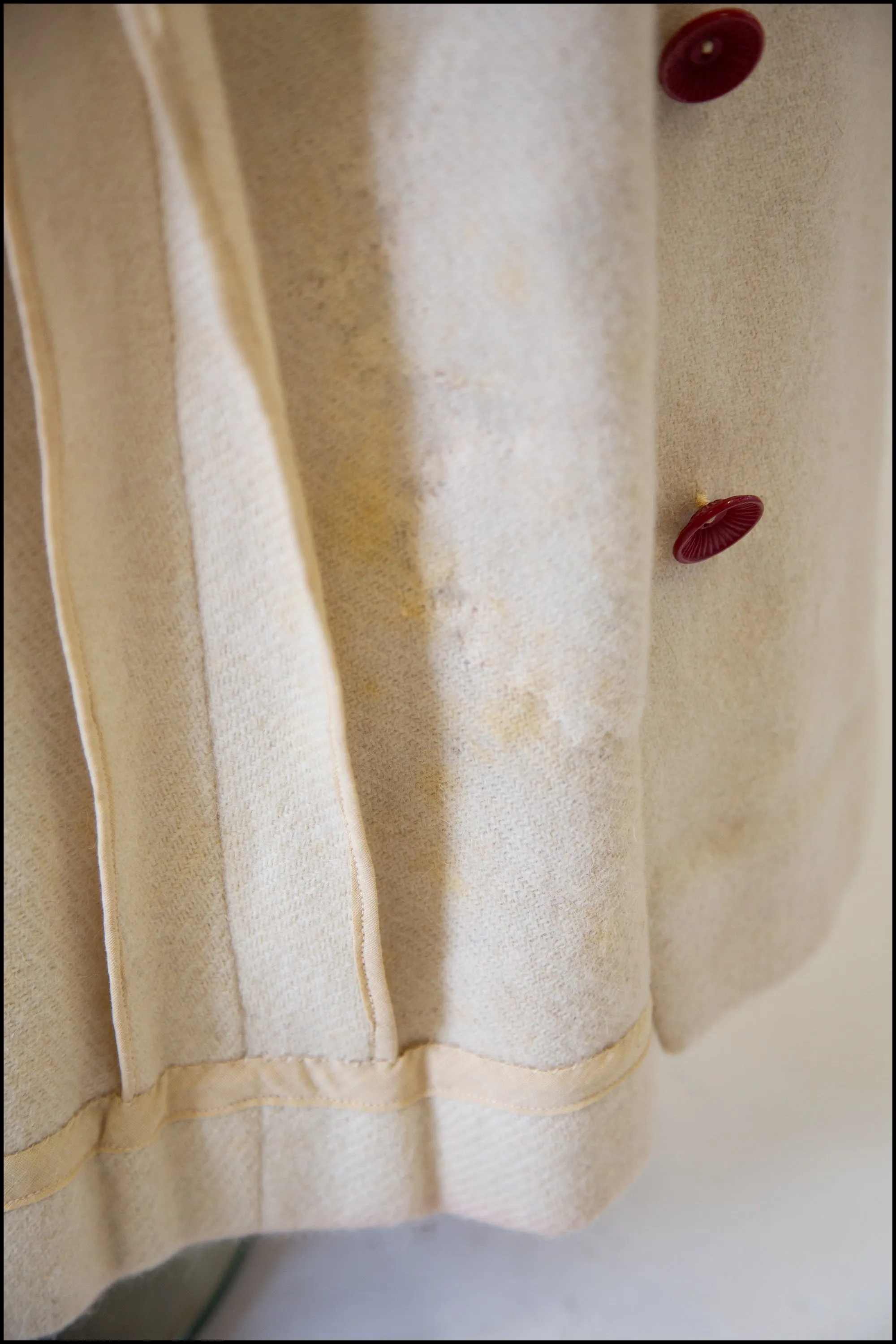 Vintage 1940s Cream Embroidered Wool Maxi Coat