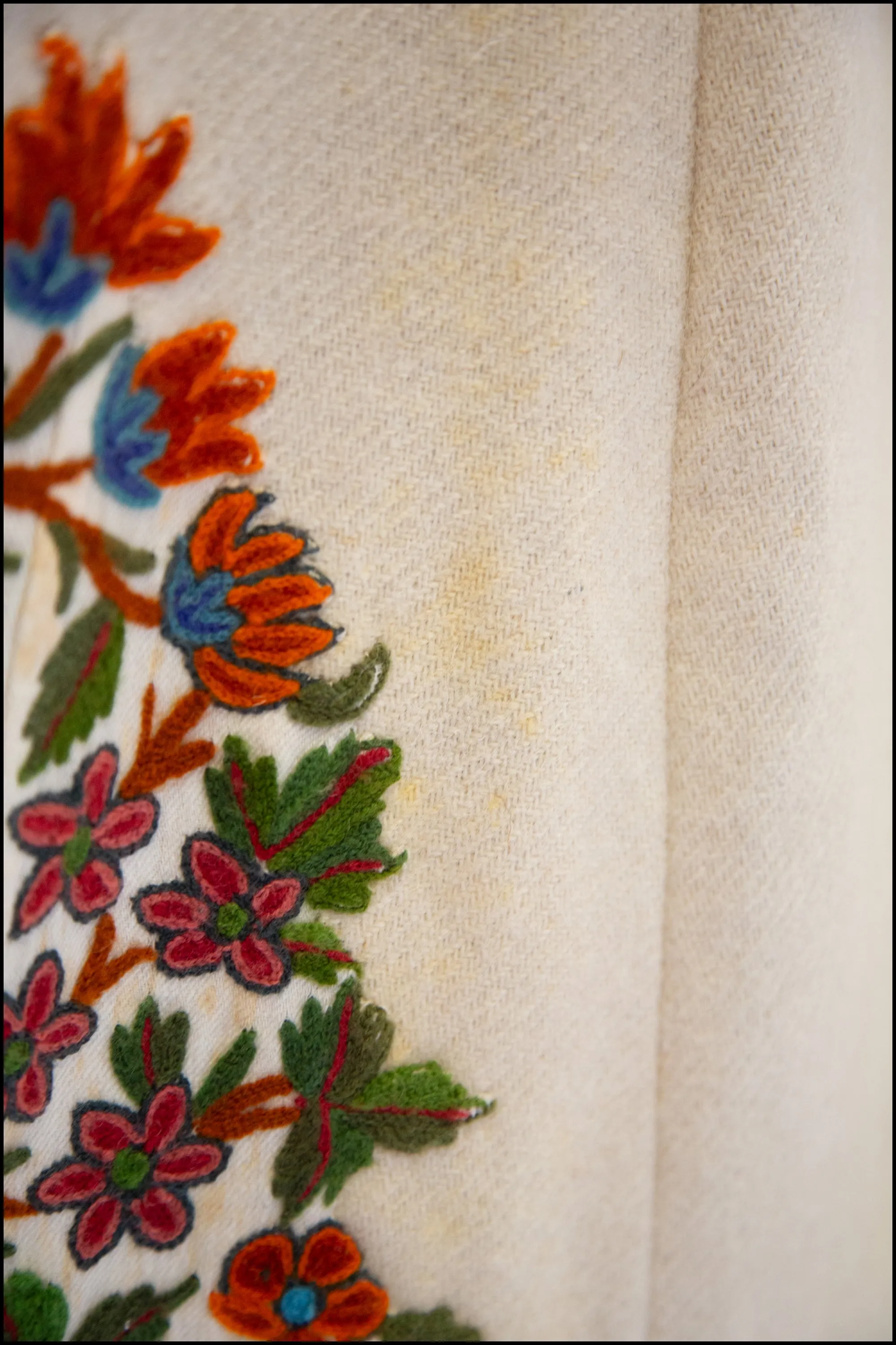 Vintage 1940s Cream Embroidered Wool Maxi Coat