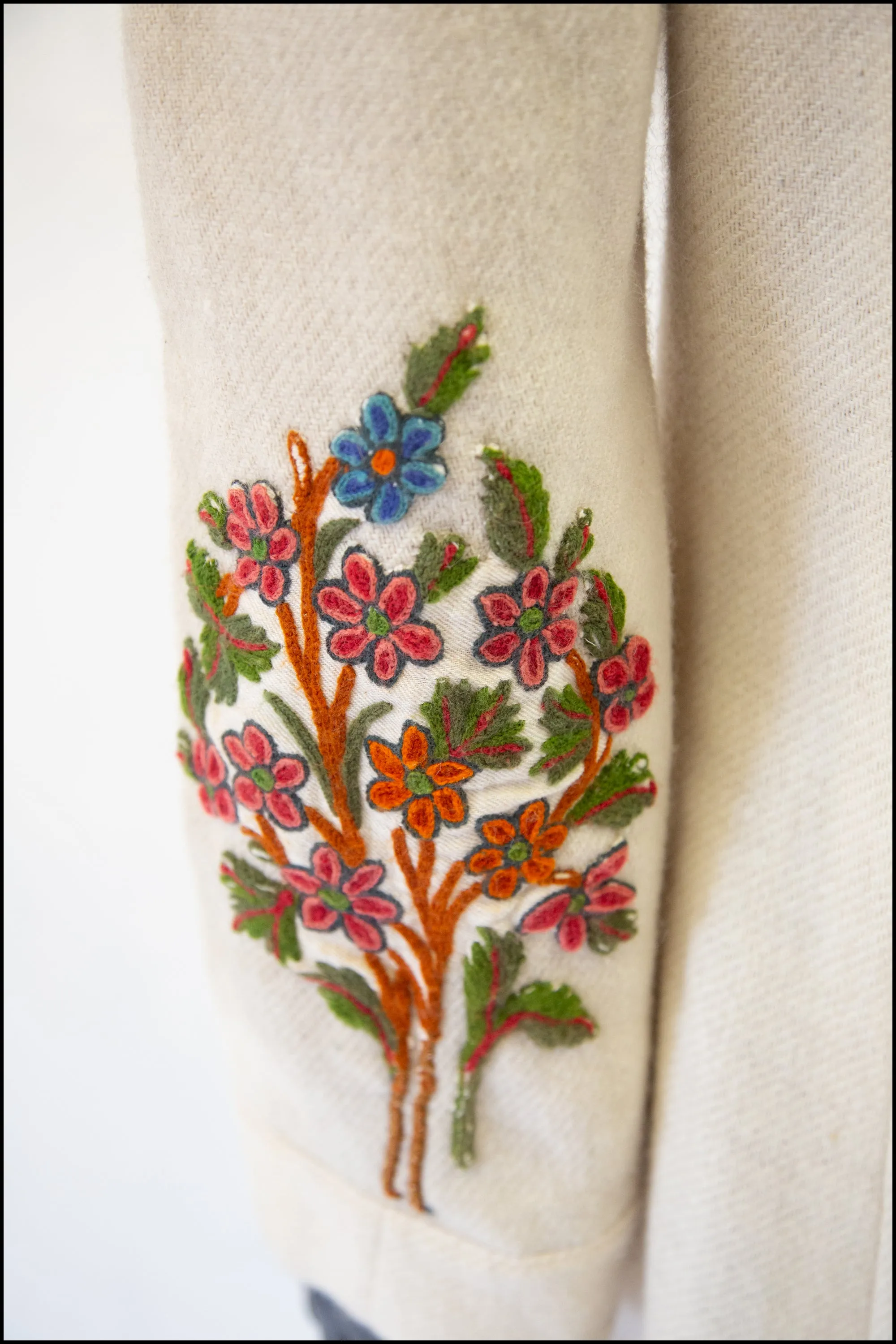Vintage 1940s Cream Embroidered Wool Maxi Coat