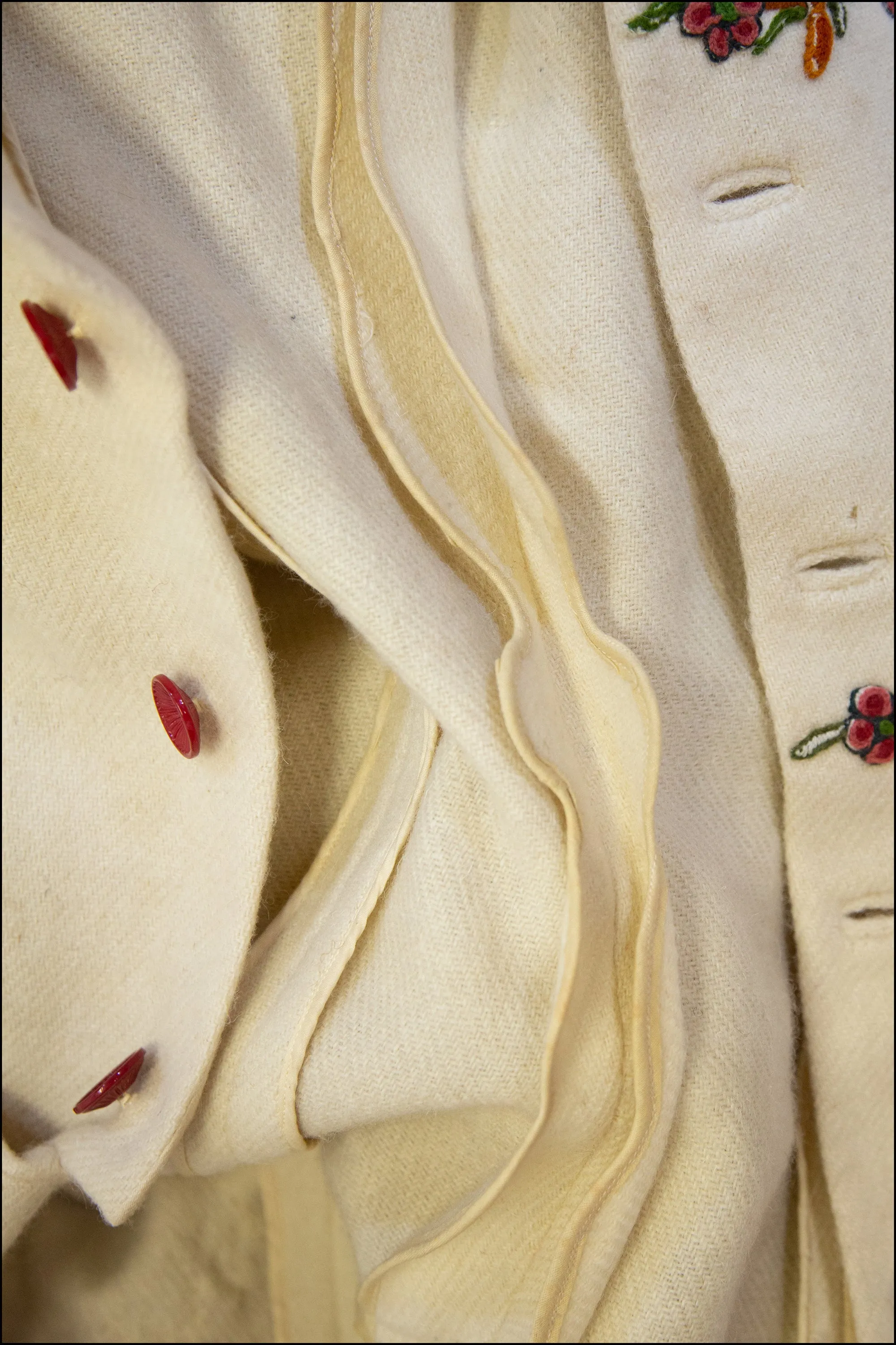 Vintage 1940s Cream Embroidered Wool Maxi Coat
