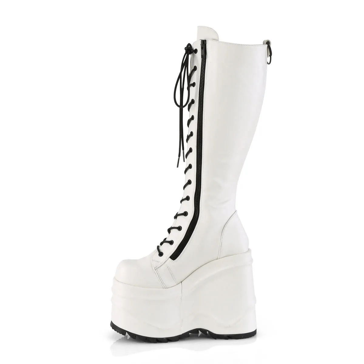 WAVE-200 DemoniaCult White Vegan Leather Sexy Women's Mid-Calf & Knee High Boots (Alternative Footwear)