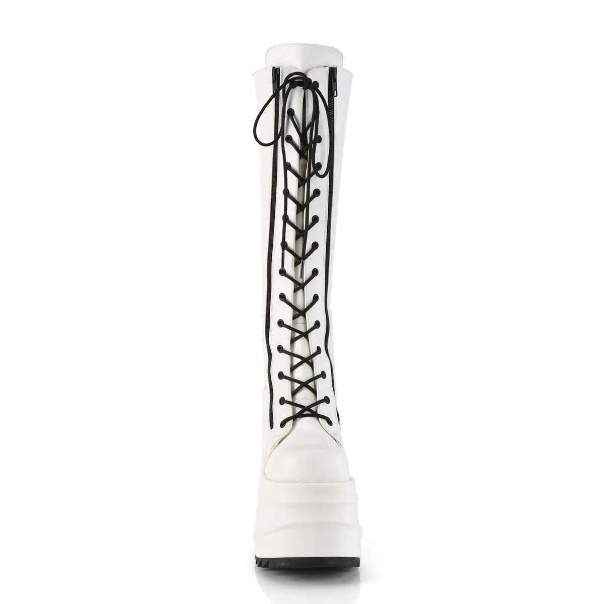 WAVE-200 DemoniaCult White Vegan Leather Sexy Women's Mid-Calf & Knee High Boots (Alternative Footwear)
