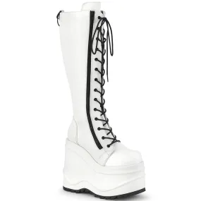 WAVE-200 DemoniaCult White Vegan Leather Sexy Women's Mid-Calf & Knee High Boots (Alternative Footwear)