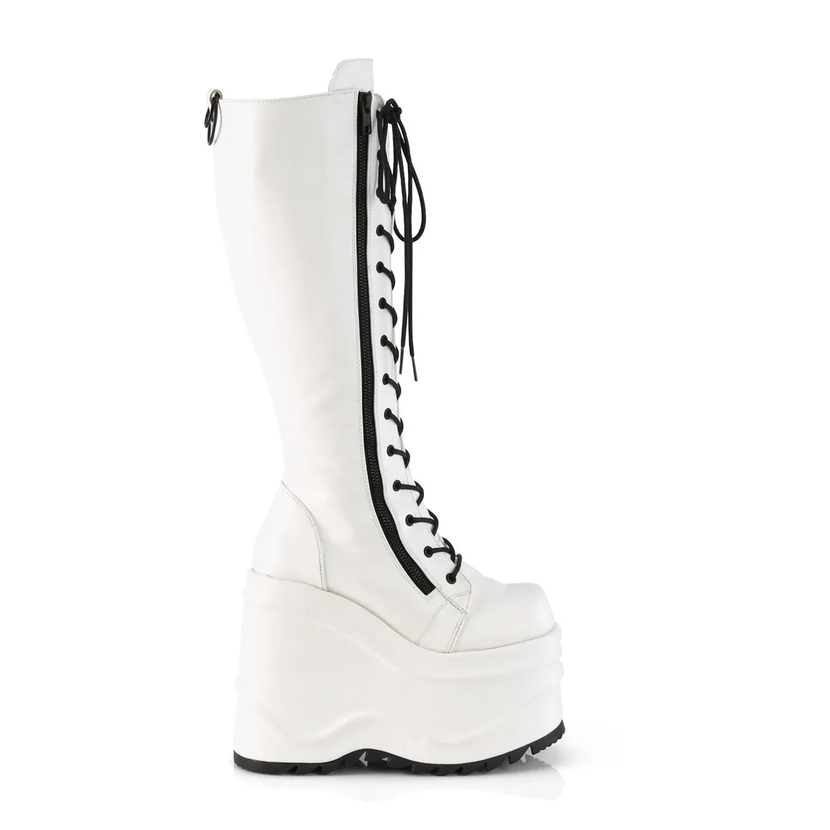 WAVE-200 DemoniaCult White Vegan Leather Sexy Women's Mid-Calf & Knee High Boots (Alternative Footwear)
