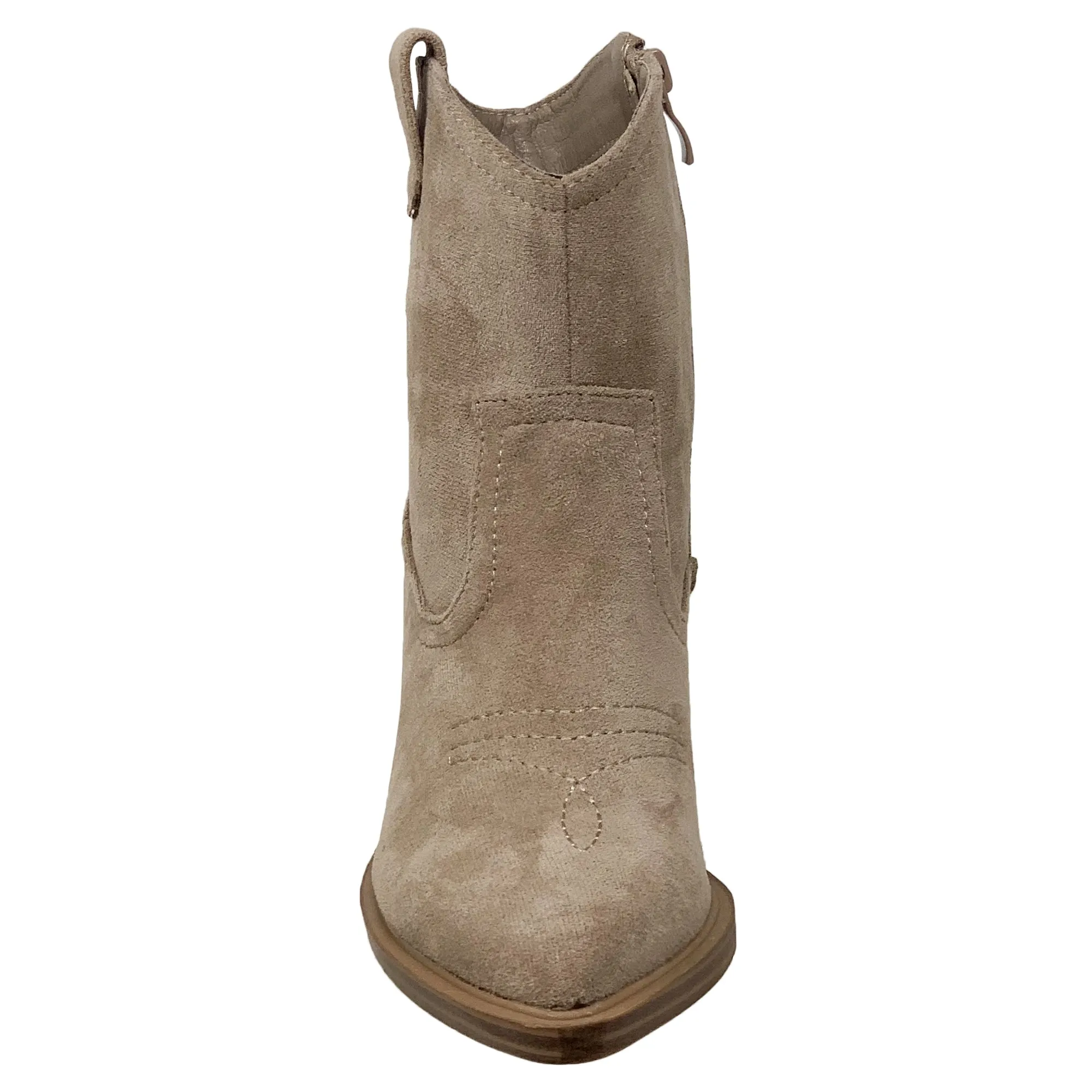 Western Ankle Booties Stitched Cowboy Toe Side Zipper Closure Taupe