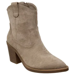 Western Ankle Booties Stitched Cowboy Toe Side Zipper Closure Taupe