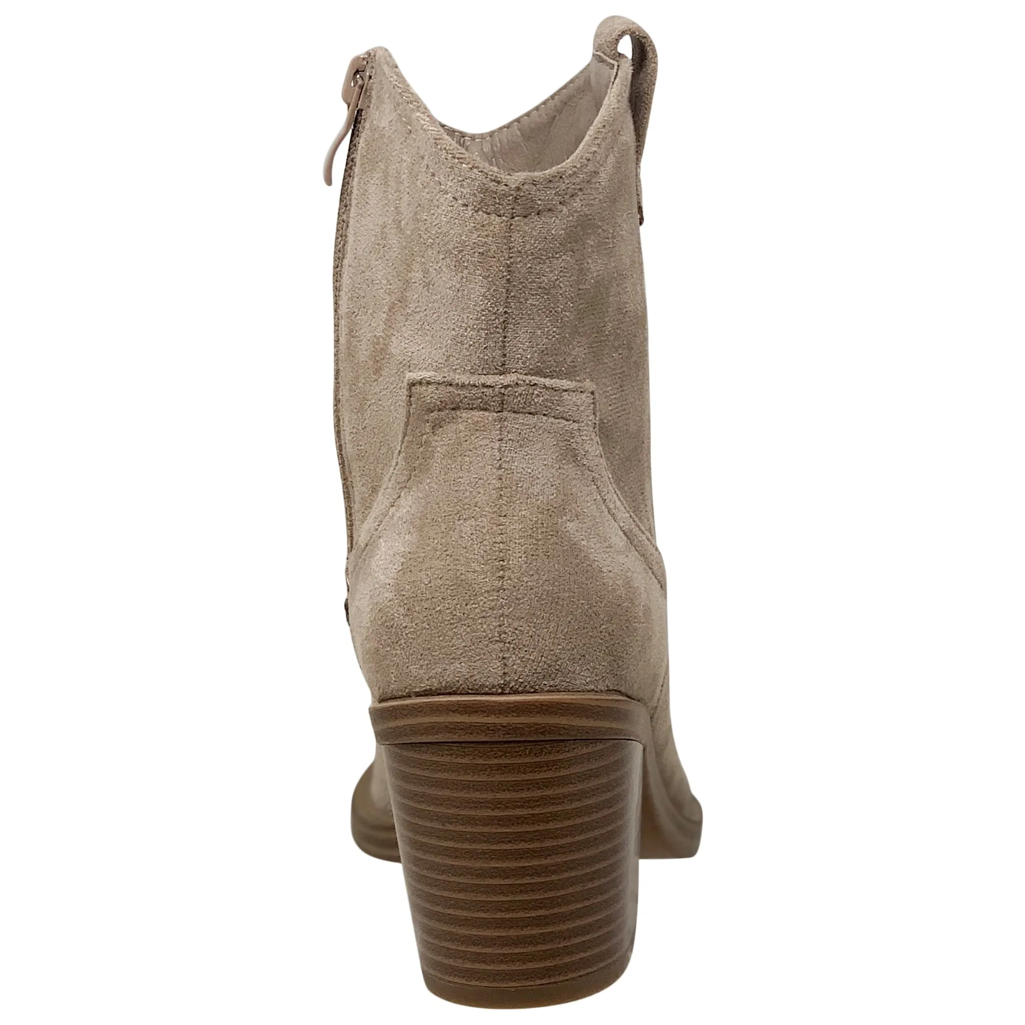 Western Ankle Booties Stitched Cowboy Toe Side Zipper Closure Taupe