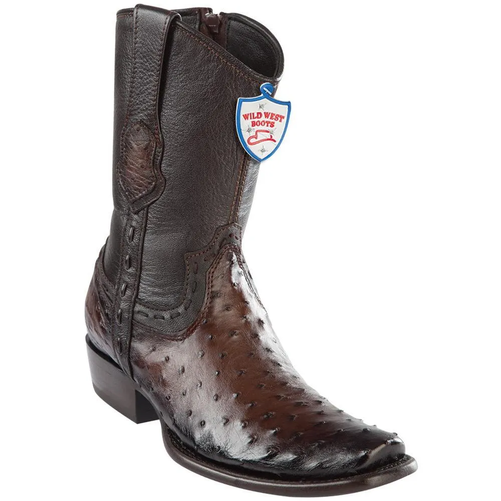 Wild West Boots Mens Ostrich Dubai Toe Short Boots Color Faded Brown