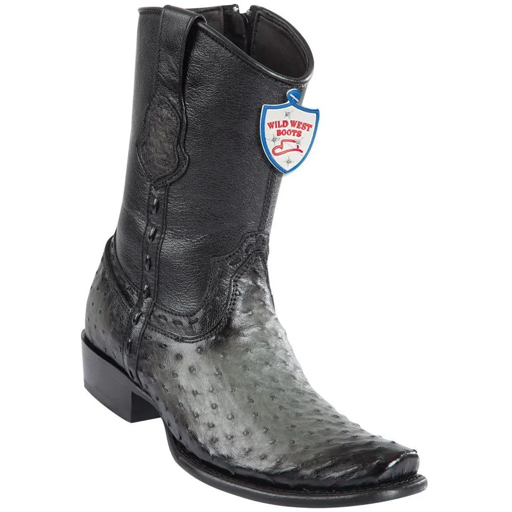 Wild West Boots Mens Ostrich Dubai Toe Short Boots Color Faded Brown