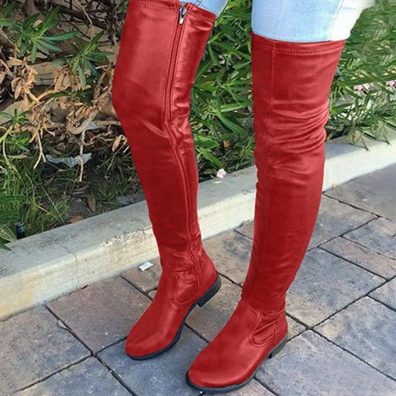 Women flat round toe zipper over the knee boots