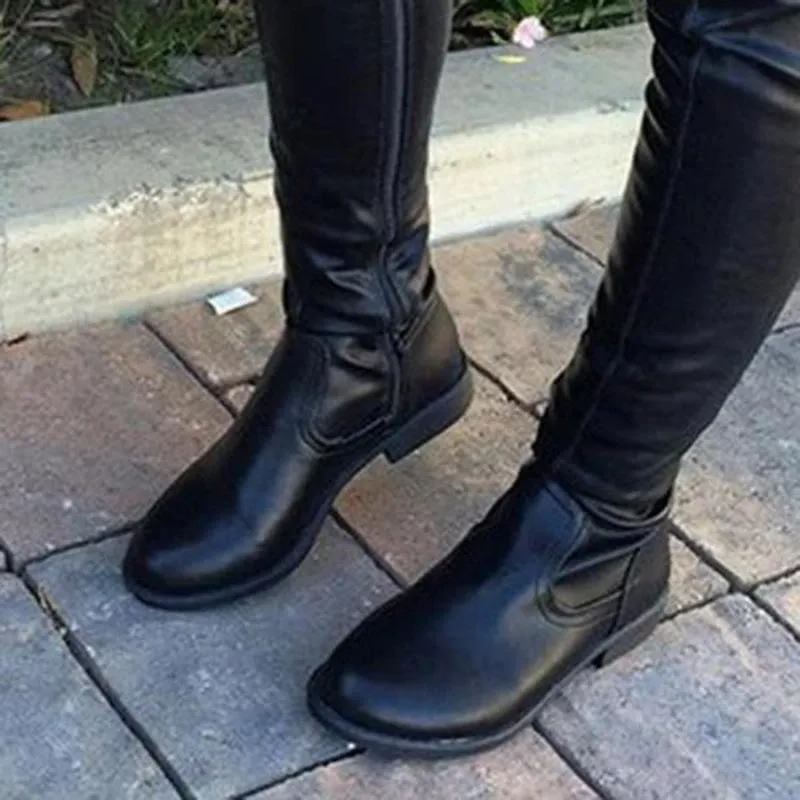 Women flat round toe zipper over the knee boots
