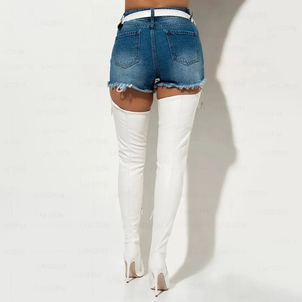Women sexy waist bleted stiletto high heel over the knee boots