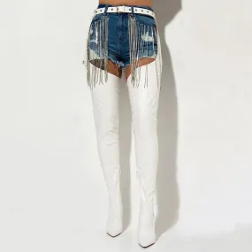 Women sexy waist bleted stiletto high heel over the knee boots