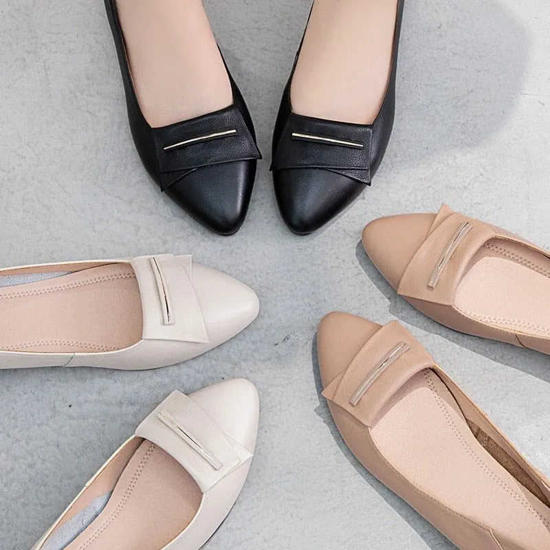 Women's Casual Shoes GCSZXC09 Flats Pointed Toe Leather Boat