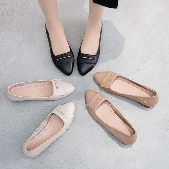 Women's Casual Shoes GCSZXC09 Flats Pointed Toe Leather Boat