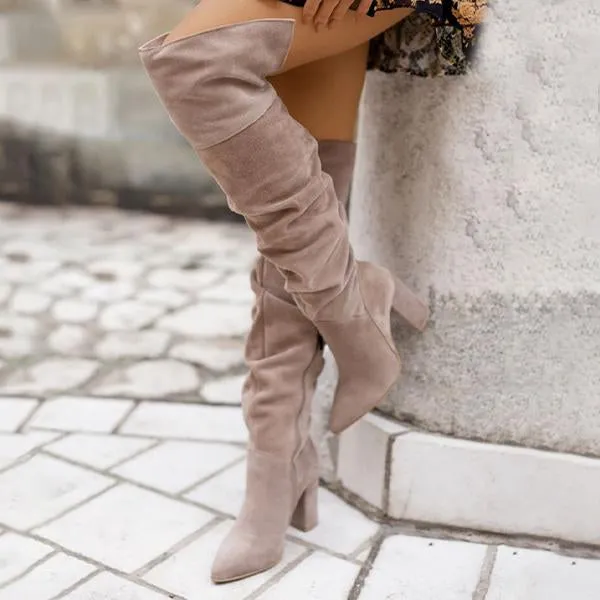 Women's Fashion Pointed Toe Suede Over the Knee Boots 22467713C