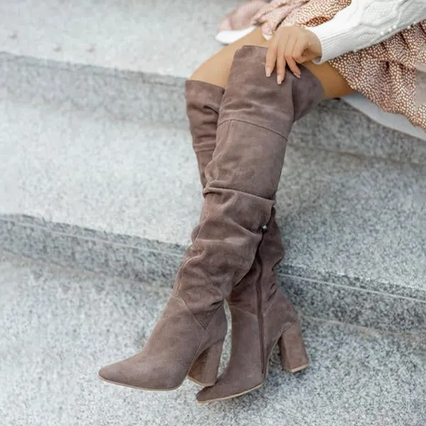 Women's Fashion Pointed Toe Suede Over the Knee Boots 22467713C