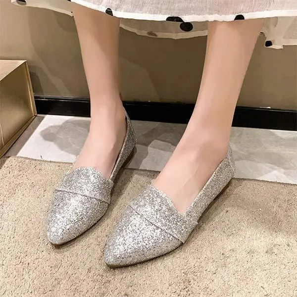 Women's Pointed-Toe Glitter Flat Shoes 38699008C