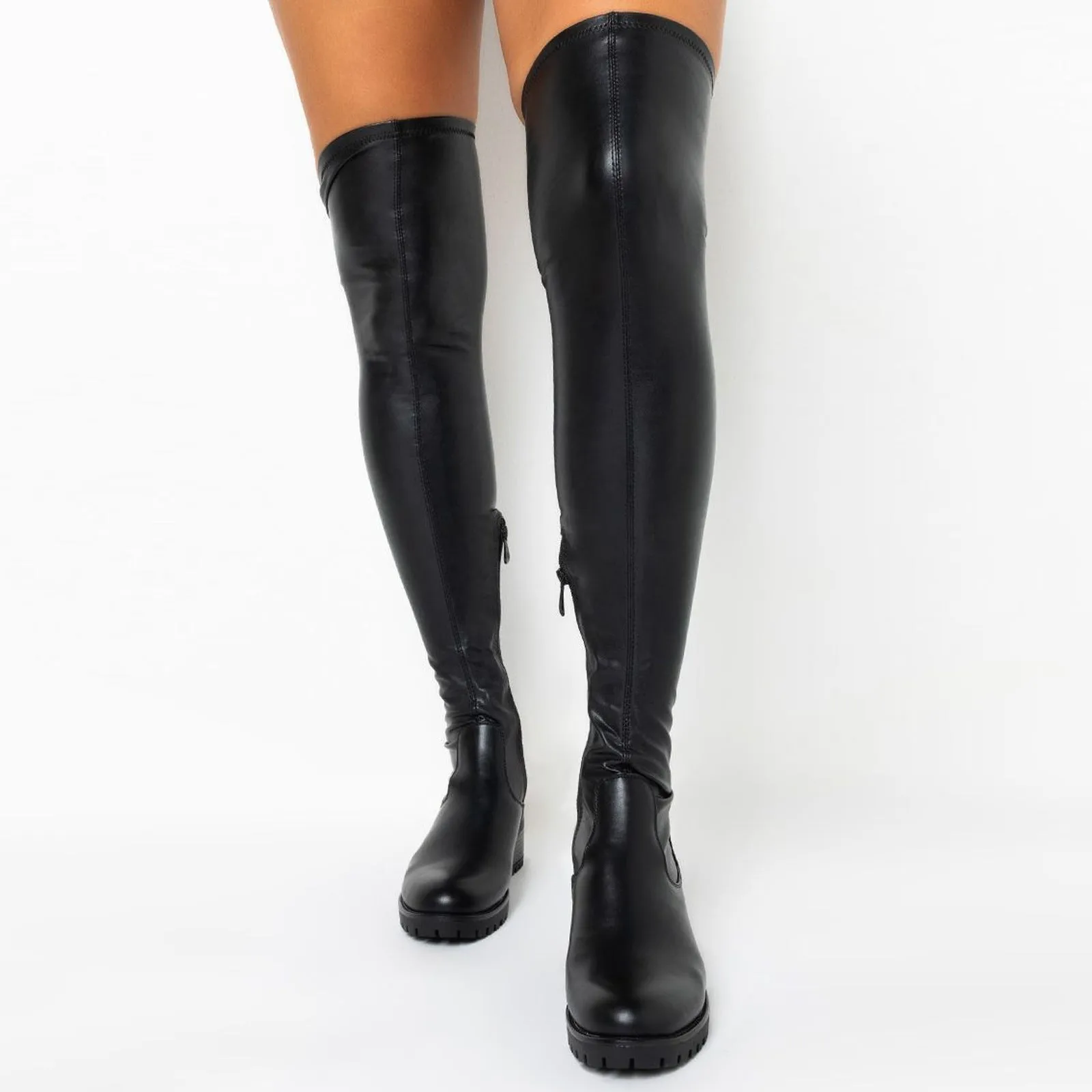 Women's PU leather square heel thigh high boots