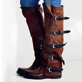 Women's Ruched Long Boots with Belt Buckle 78607159C