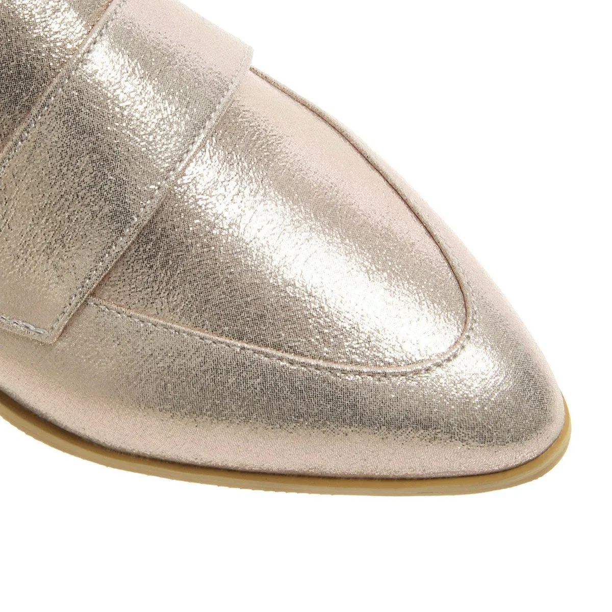 Women's silver gold metallic pointed toe loafers casual daily flats