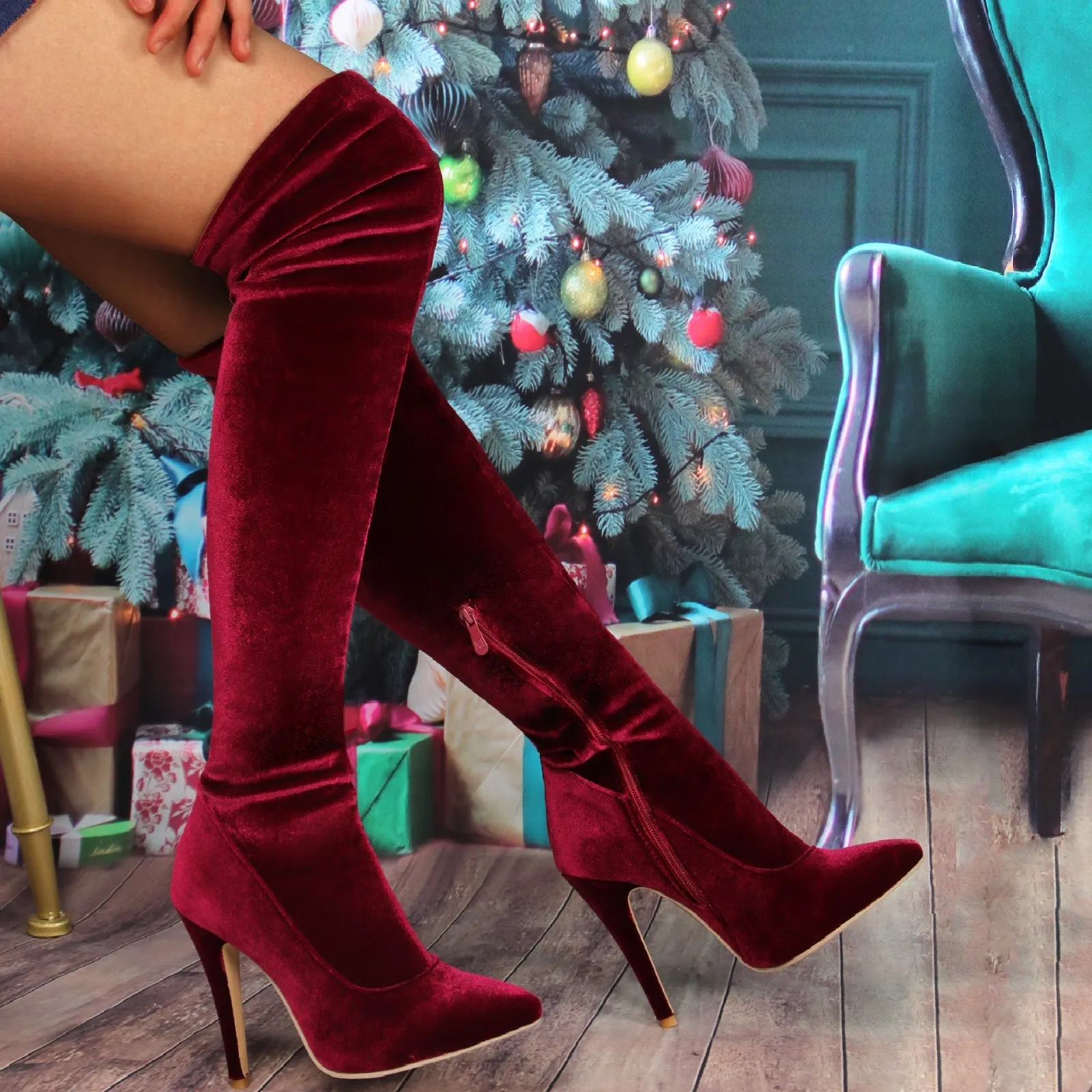 Women's stiletto heeled suede elastic over the knee boots pointed toe slim sexy long boots
