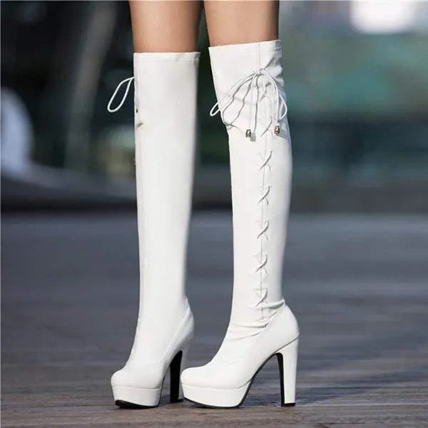 Women's Ultra-High Block Heel Lace-Up Over-the-Knee Boots 43347816C