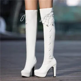 Women's Ultra-High Block Heel Lace-Up Over-the-Knee Boots 43347816C