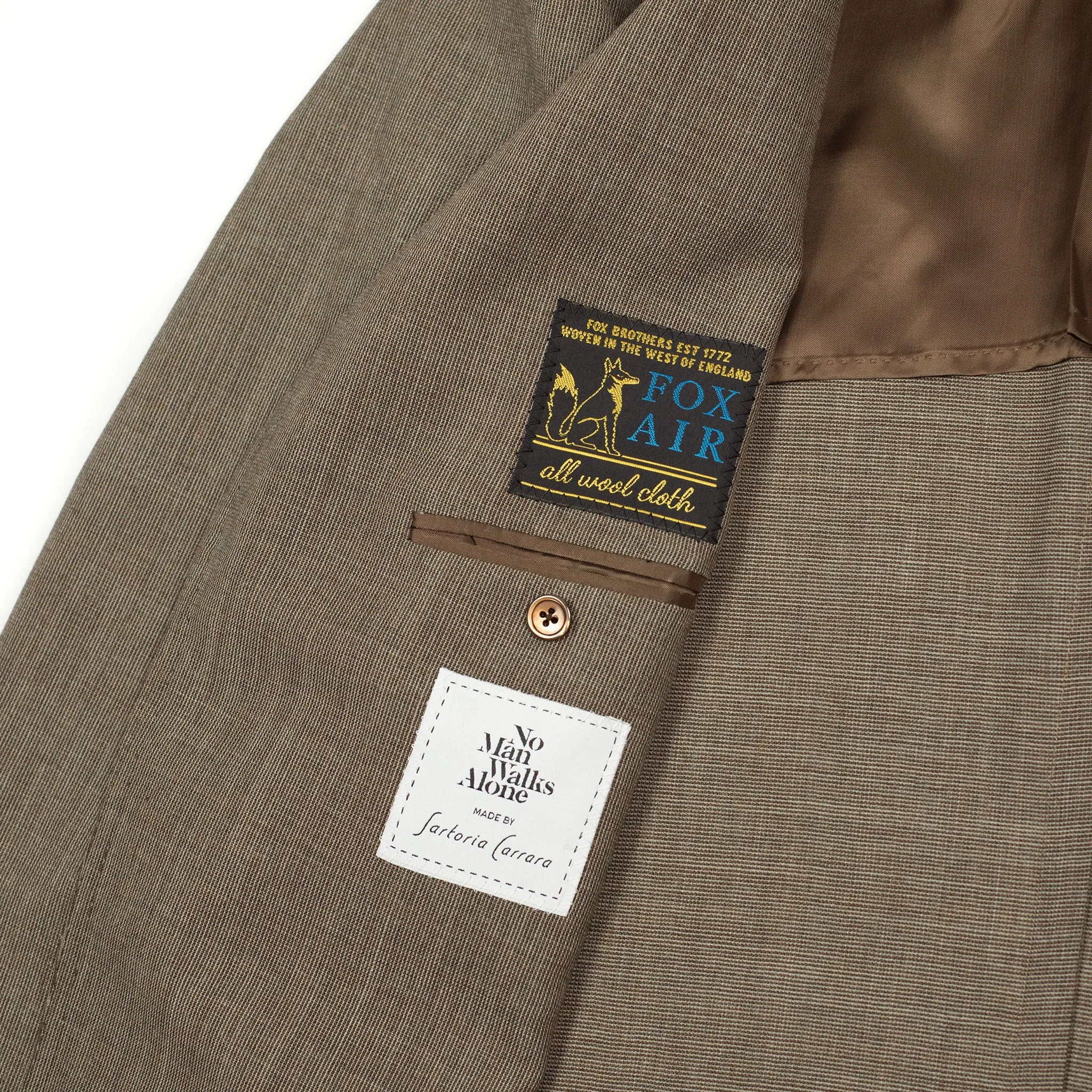 x Sartoria Carrara: ultra-light unlined jacket in taupe nailhead Fox Air wool (separates)