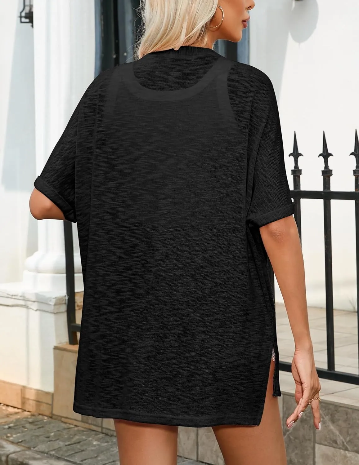 Zeagoo 3/4 Sleeve Cardigans Open Front Beach Coverup