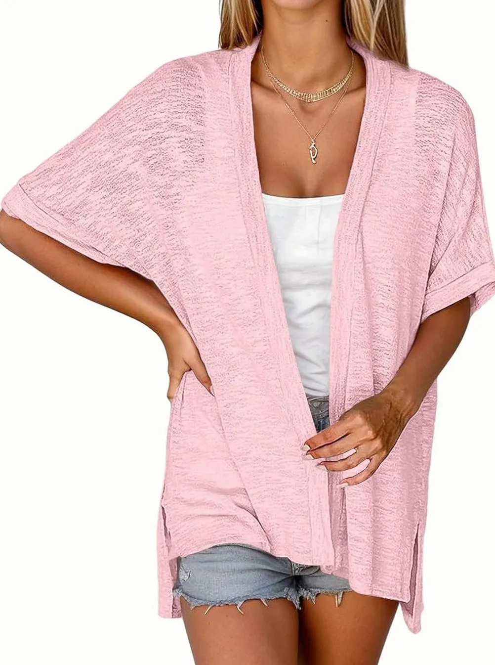 Zeagoo 3/4 Sleeve Cardigans Open Front Beach Coverup